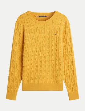 Strickpullover mit Zopfmuster Gelb XL