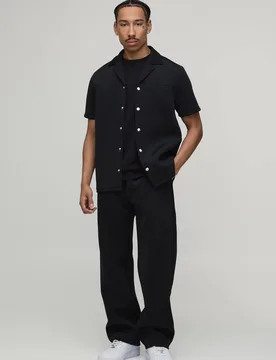Men's Regular Fit Shirt and Relaxed Trouser Scuba Set Black Size Small Black S - boohooMAN - FashionsVida