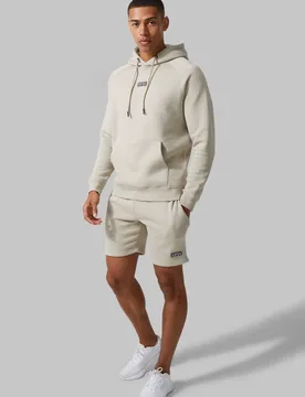 Herren Normal Geschnittenes Herren-Trainingsanzug-Set Mit Kapuzenpullover Und Shorts Für Aktives Fitnessstudio-Training Taupe Größe XL - boohooMAN - FashionsVida