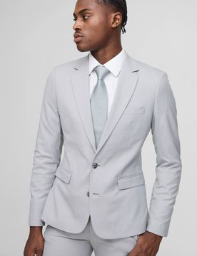 Herren Super Skinny Einreihiger Anzugblazer Grey Größe 40
