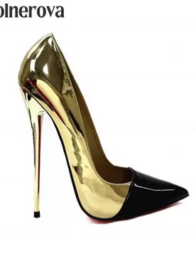 Cm Black Pointed Toe Lacquered Heel Pumps Mixed Color Slip-On High Heels Metallic Gold Silver Glossy Patent Leather High Heels - Aliexpress - FashionsVida
