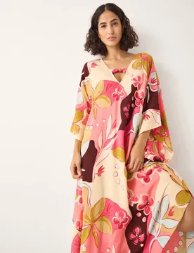 Floral V-Neck Midi Kaftan Dress Coral female - Monsoon - FashionsVida