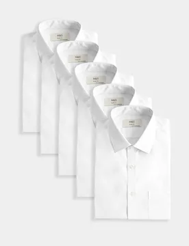 Pack Slim Fit Easy Iron Short Sleeve Shirts White male - M&S - FashionsVida