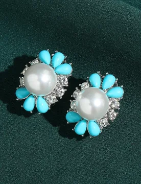 Vintage White Pearl Blue Glass Flower Earrings Rhinestone For Woman Wedding Accessories Luxury Quality Gold Plated Jewelry Gift - Aliexpress - FashionsVida
