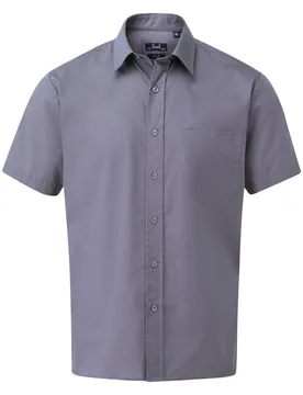 Mens Short Sleeve Poplin Shirt (Steel) - Grey - Size 20 Inch (Shirts) - Premier - FashionsVida