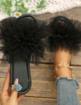 Pantuflas de talla grande, sandalias planas de punta cuadrada nuevas para primavera/verano, adecuadas para combinar con vestidos, hacen que las pierna - Shein - FashionsVida