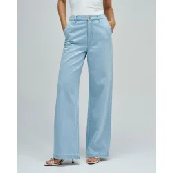 Pantalones chino wide en lightdenim de mujer