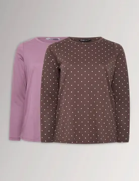 Women's 2 Pack Polka Dot Long Sleeve T-Shirts Size: 16 - Multicolor - Size: 16 - Yours - FashionsVida