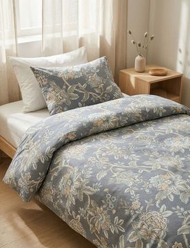 Set di biancheria da letto in cotone con fiori - verde petrolio