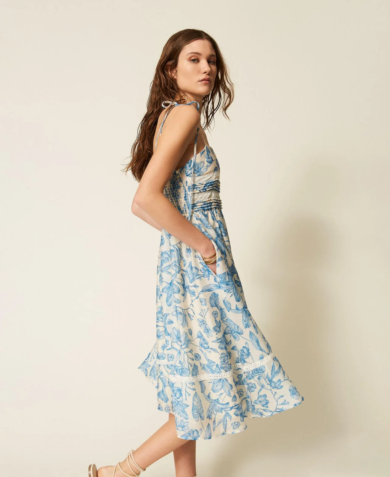 Robe courte florale avec dentelle - TWINSET - FashionsVida