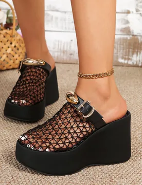 Women Mesh Wedge Platform Mules Sandals Adjustable Buckle Open Toe Slip On High Wedge Heel Summer Beach Slides Shoes - Aliexpress - FashionsVida
