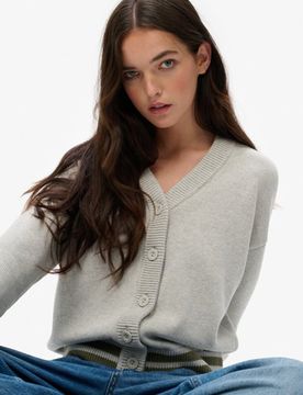 Superdry Damen Lässiger Strick-cardigan Light Grey - Größe: 44