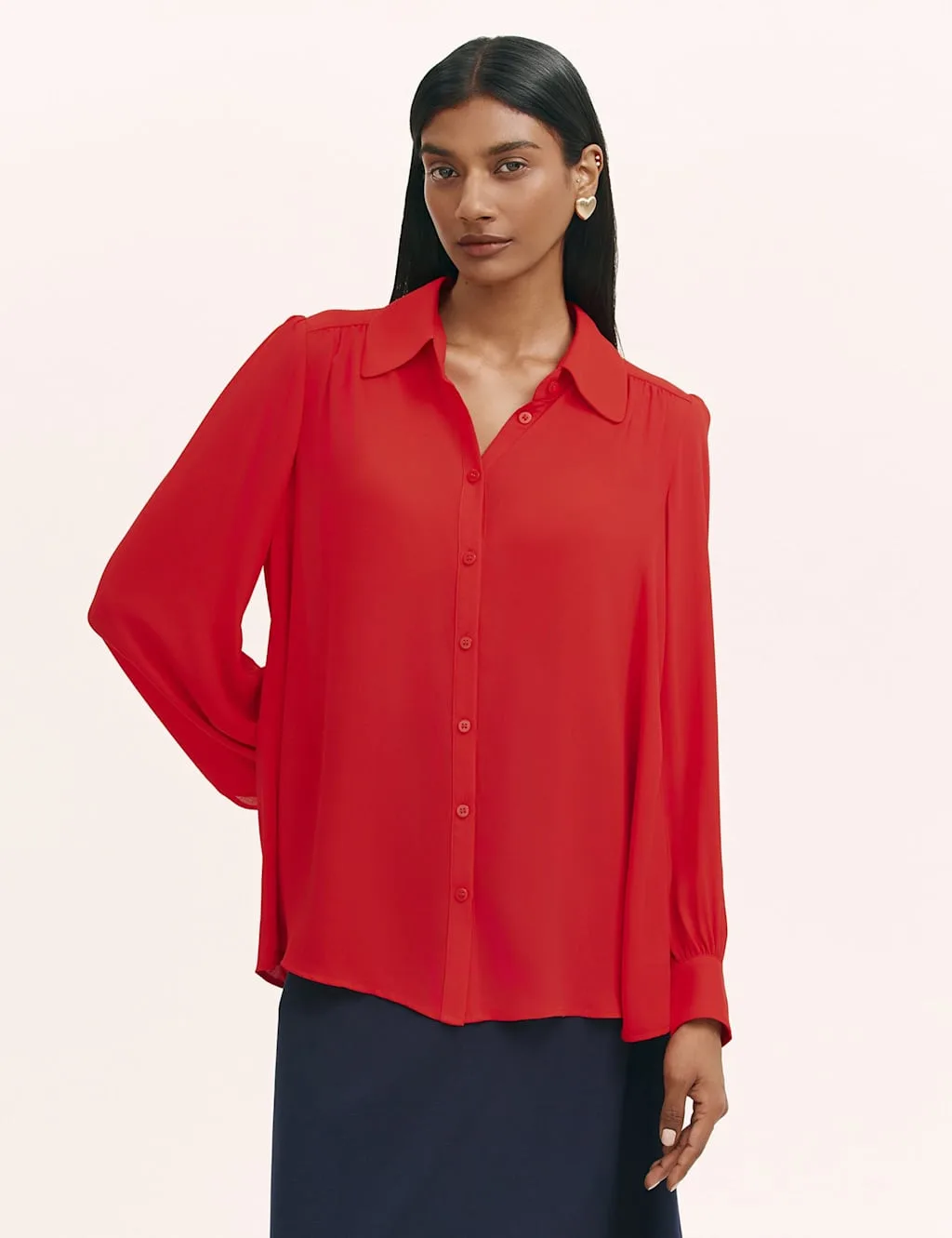 Chiffon Collared Button Through Blouse Red female - Finery London - FashionsVida