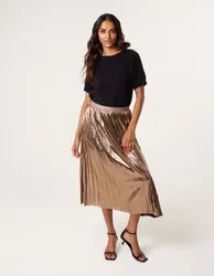 Metallic Pleated Tulle Skirt - S/M / BRONZE - female
