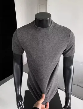 Men's Solid Color Small Neck T-Shirt 2026 Summer Slim Fit Stretch Crew Neck Shoulder Simple Short Sleeve - Aliexpress - FashionsVida