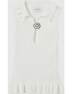 Top de punto de mujer sin mangas y cuello camisero con volante - CLAUDIE PIERLOT - FashionsVida