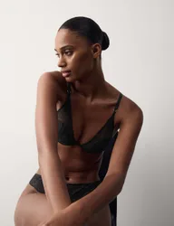 Lace with Silk Wired Plunge Bra A-E Black female