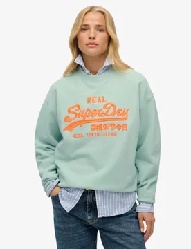 Superdry Damen Lockeres Vintage Neon Logo Sweatshirt mit Rundhalsausschnitt Blue - Größe: 36 - 69.99 - FashionsVida