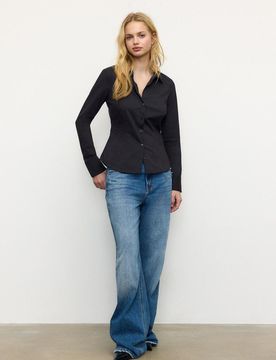 Fitted Basic-Hemd Schwarz XL