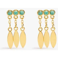 Pendientes de plata de ley bañado en oro de 18 k efecto triple con piedras