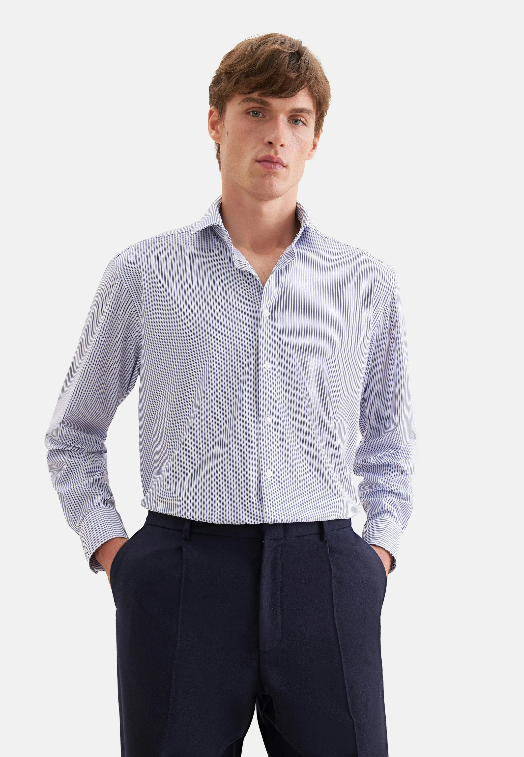 Comfort Performance-Hemd Druck Blau 47 - Seidensticker - FashionsVida