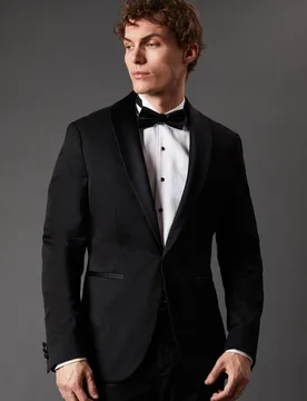 Men's Black Slim Fit Shawl Collar Tuxedo Jacket Size: 38R - Black - Size: 38R - Burton - FashionsVida