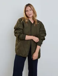 Quilted Collarless Bomber Jacket Khaki female