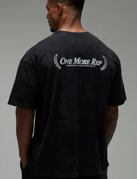 Herren One More Rep Übergroßes Gewaschenes T-Shirt Black Größe XS - boohooMAN - FashionsVida