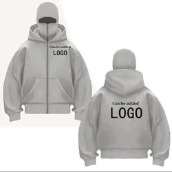Style hooded sweatshirt, double hooded jacket, fashionable hooded zipper sweatshirt, customizable exclusive logo