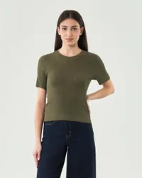 Maglia girocollo a maniche corte verde militare in misto viscosa a costine