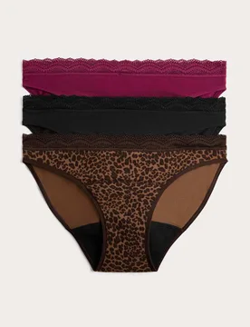 Pack Cotton Rich Period Bikini Knickers Brown Mix female - M&S - FashionsVida