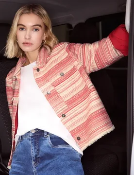 Street One Jacke mit Streifen in Bouclé Qualität female Rot - Street One Studio - FashionsVida