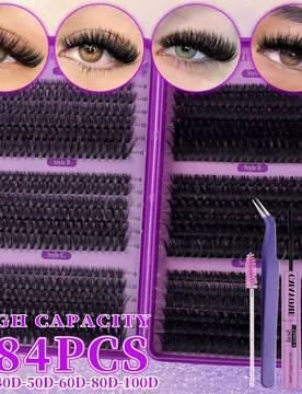 Piezas Juego de pestañas postizas DIY de gran capacidad con rizo D, 8-16mm 10D-150D, racimos de pestañas esponjosas y densas de larga duración, maq - Shein - FashionsVida