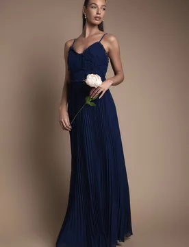 Women's Strappy Pleated Bridesmaid Dress With Ruffle Detail in Navy Size: 18 - Navy - Size: 18 - OASIS - FashionsVida