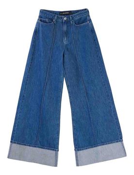 Pantaloni in denim a gamba larga piegati