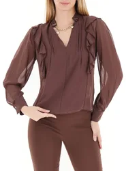Blusa con volants MARRONE XL