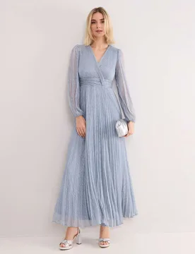 Textured V-Neck Midi Waisted Dress Pale Blue female - Phase Eight - FashionsVida