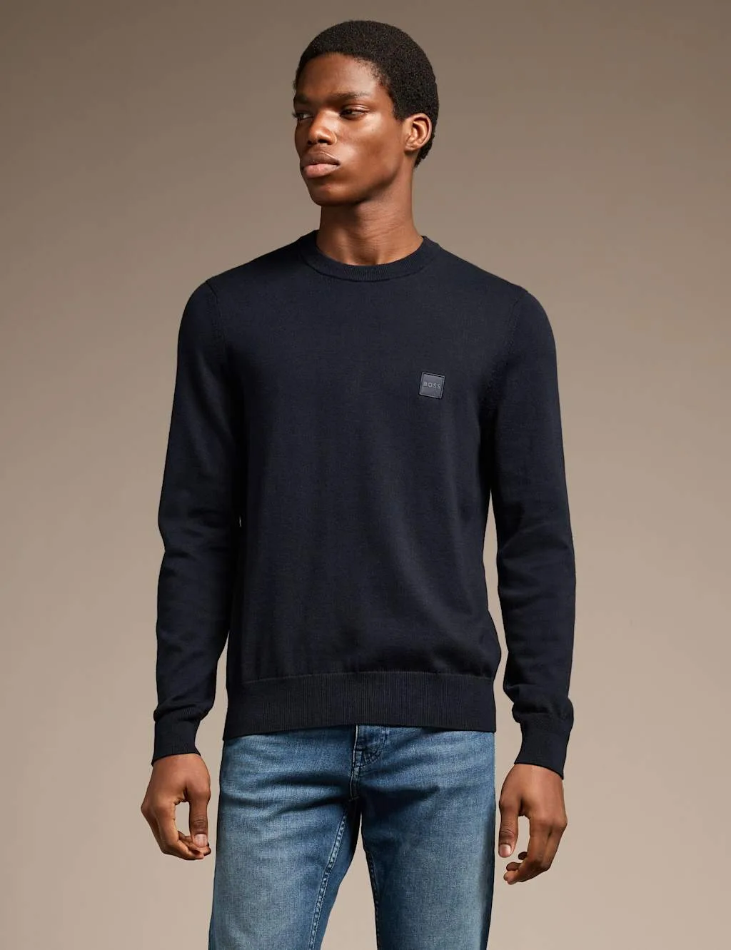 Cotton Rich Jumper with Cashmere Navy male - BOSS - FashionsVida