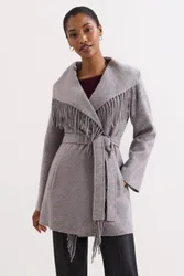 Lisa Tassel Belted Coat - Mid Grey - Size: S