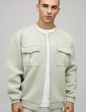Herren Oversized Bonded Scuba Cargo-Taschen Bomberjacke Sage Größe Small - boohooMAN - FashionsVida