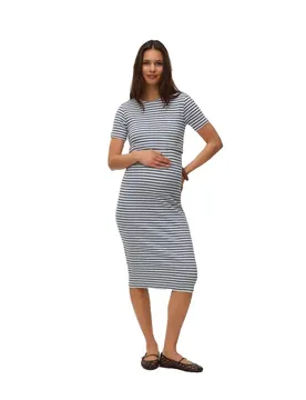 Robe Midi à Manches Courtes June Maternity Light Grey Melange / Navy Blazer L