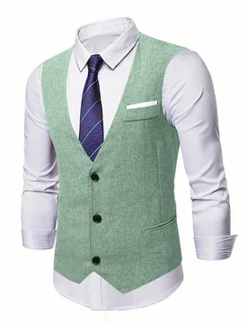 Chaleco de traje de un solo pecho para hombre, ropa formal verde salvia para bodas, chaleco de negocios casual elegante, chaleco sin mangas de moda de - Shein - FashionsVida
