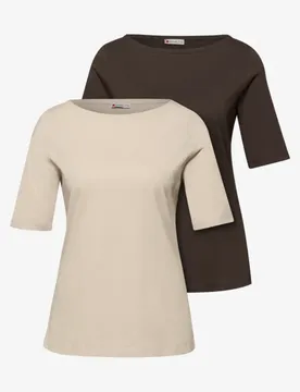 Basic Shirt im 2er-Pack female Multicolour Braun Beige