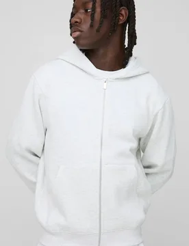 Herren Basic Boxy Zip-Hoodie Sweatshirt Grey Marl Größe Large - boohooMAN - FashionsVida