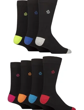 Mens 7 Pair Plain Recycled Cotton Socks Heel / Toe Black 7-11 - Assorted - Size: 7-11 Mens - Jeff Banks - FashionsVida