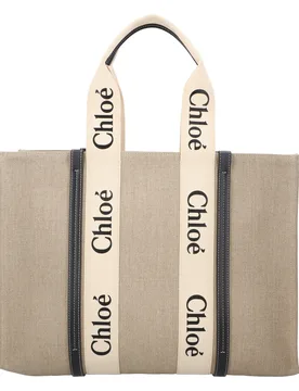 Chloe Womens Large Woody Tote Bag Black Linen - One Size - Chloé - FashionsVida