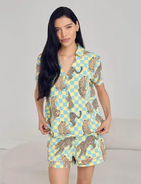 Cotton Rich Leopard Checked Shortie Set Multi female - Chelsea Peers - FashionsVida