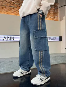 Vaqueros de mezclilla para adolescentes, para primavera y otoño, nuevos pantalones cargo de diseño con múltiples bolsillos para niños y adolescent - Shein - FashionsVida