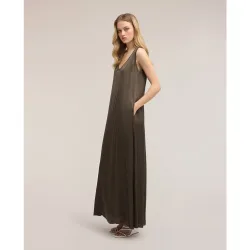 Vestido oversize en raso de viscosa escote redondo profundo