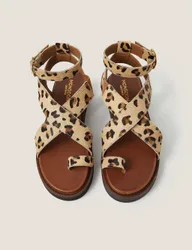Leather Hair On Leopard Print Footbed Sandals Multi female